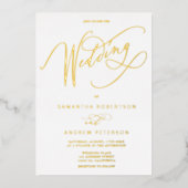 Elegant goudenwitte minimalistische kalligrafie br folie uitnodiging (Voorkant)