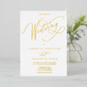 Elegant goudenwitte minimalistische kalligrafie br folie uitnodiging (Staand Voorkant)