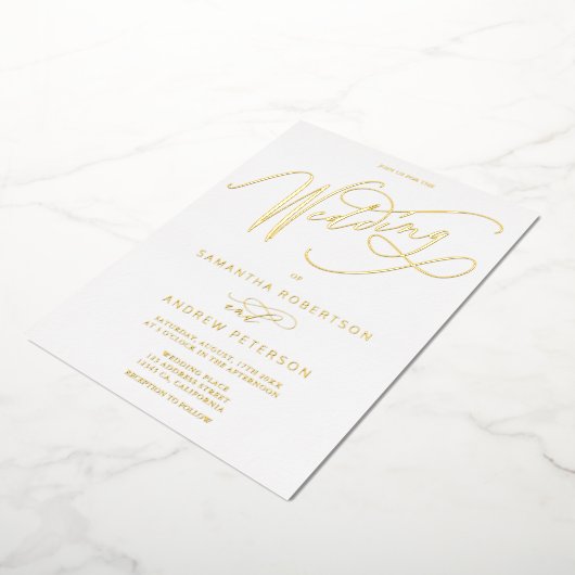 Elegant goudenwitte minimalistische kalligrafie br folie uitnodiging (Gedraaid)