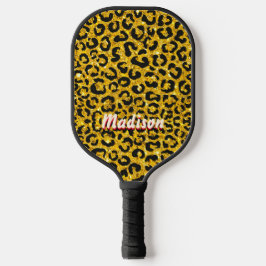 Elegant goudfaux glitter animal print 3D Monogram Pickleball Paddle