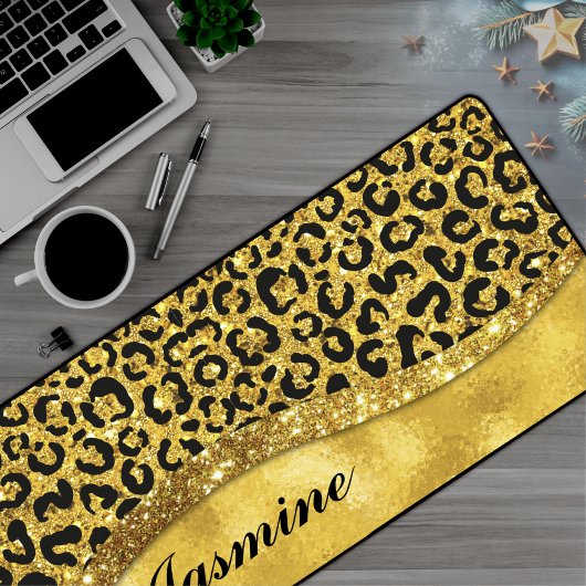 Elegant goudfaux glitter Animal print Monogram Bureaumat