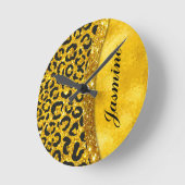 Elegant goudfaux glitter Animal print Monogram Ronde Klok (Hoek)