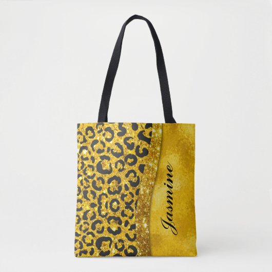 Elegant goudfaux glitter Animal print Monogram Tote Bag (Voorkant)