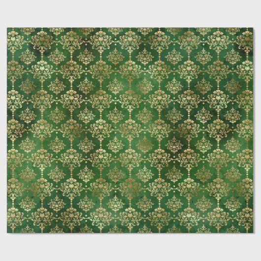 Elegant goudfolie en groen  damtpatroon cadeaupapier (Vlak)