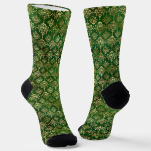 Elegant goudfolie en groen damtpatroon sokken