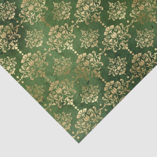Elegant goudfolie en groen  damtpatroon tissuepapier (Detail)