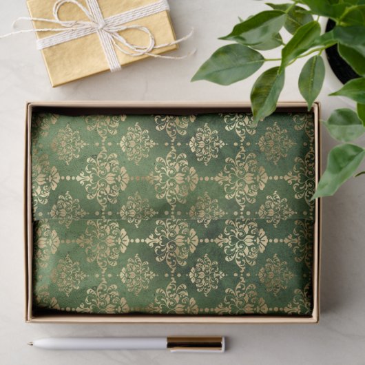 Elegant goudfolie en groen  damtpatroon tissuepapier (Geschenk)