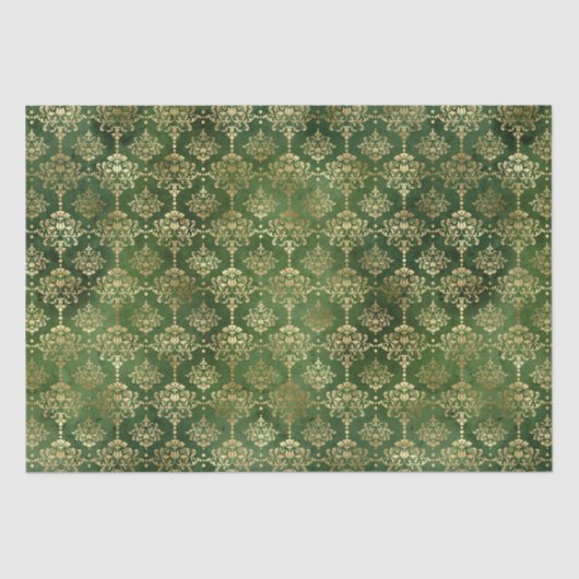 Elegant goudfolie en groen  damtpatroon tissuepapier (Voorkant)