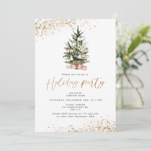 Elegant goudfolie feestdag uitnodiging (Staand voorkant)