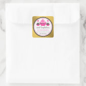 Elegant goudfolie look roze cupcake cake Poppen Vierkante Sticker (Tas)
