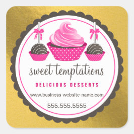 Elegant goudfolie look roze cupcake cake Poppen Vierkante Sticker