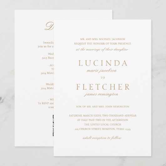 Elegant goudformal in één QR-code bruiloft Kaart (Voorkant / Achterkant)