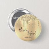 Elegant goudglitter druipt bruidsmeisje ronde button 5,7 cm (Voorkant /achterkant)