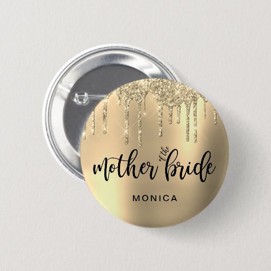 Elegant goudglitter druppelt moeder bruid ronde button 5,7 cm (Voorkant /achterkant)