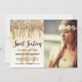 Elegant goudglitter druppelt zestien zoete kaart (Voorkant)