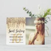 Elegant goudglitter druppelt zestien zoete kaart (Staand voorkant)