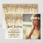 Elegant goudglitter druppelt zestien zoete kaart (Voorkant / Achterkant)