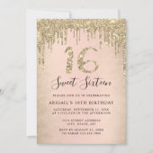 Elegant goudglitter druppelt zoete zestien foto's kaart (Voorkant)