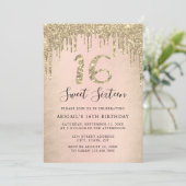 Elegant goudglitter druppelt zoete zestien foto's kaart (Staand voorkant)