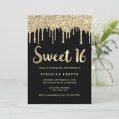 Elegant goudglitter druppelt zoete zestien foto's kaart (Staand voorkant)