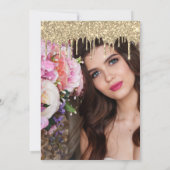 Elegant goudglitter druppelt zoete zestien foto's kaart (Achterkant)