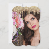 Elegant goudglitter druppelt zoete zestien foto's  kaart (Achterkant)