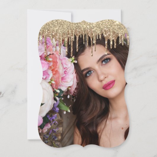 Elegant goudglitter druppelt zoete zestien foto's  kaart (Achterkant)