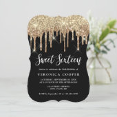 Elegant goudglitter druppelt zoete zestien foto's  kaart (Staand voorkant)