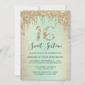 Elegant goudglitter druppelt zoete zestien foto's kaart (Voorkant)