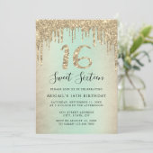 Elegant goudglitter druppelt zoete zestien foto's kaart (Staand voorkant)