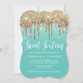 Elegant goudglitter druppelt zoete zestien foto's kaart (Voorkant)