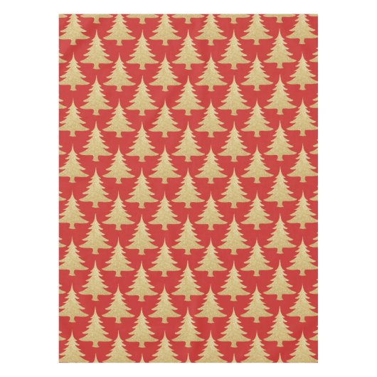elegant goudglitter-kerstboompatroon rood tafelkleed (Voorkant)