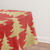 elegant goudglitter-kerstboompatroon rood tafelkleed (Voorbeeld)