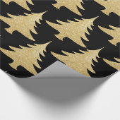 elegant goudglitter-kerstboompatroon zwart cadeaupapier (Hoek)