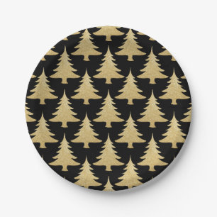 elegant goudglitter-kerstboompatroon zwart papieren bordje