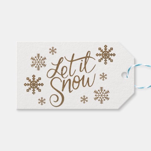 Elegant goudglitter laat het sneeuwtekstsneeuwvlok cadeaulabel (Voorkant (Horizontaal))