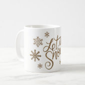 Elegant goudglitter laat het sneeuwtekstsneeuwvlok koffiemok (Voorkant links)