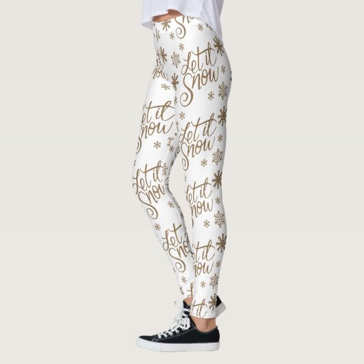 Elegant goudglitter laat het sneeuwtekstsneeuwvlok leggings (Links)