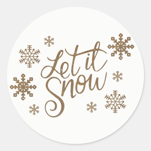 Elegant goudglitter laat het sneeuwtekstsneeuwvlok ronde sticker (Voorkant)