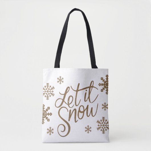Elegant goudglitter laat het sneeuwtekstsneeuwvlok tote bag (Voorkant)