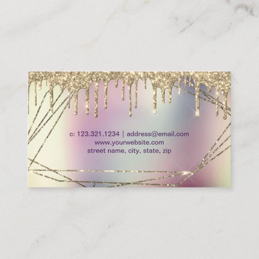 Elegant goudglitter lijst metalen nagels visitekaartje (Achterkant)