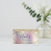 Elegant goudglitter lijst metalen nagels visitekaartje (Staand voorkant)