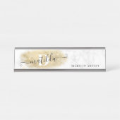 Elegant goudglitter marmer make-up artiest bureau naambordje (Voorkant)
