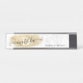 Elegant goudglitter marmer make-up artiest bureau naambordje (Voorkant)