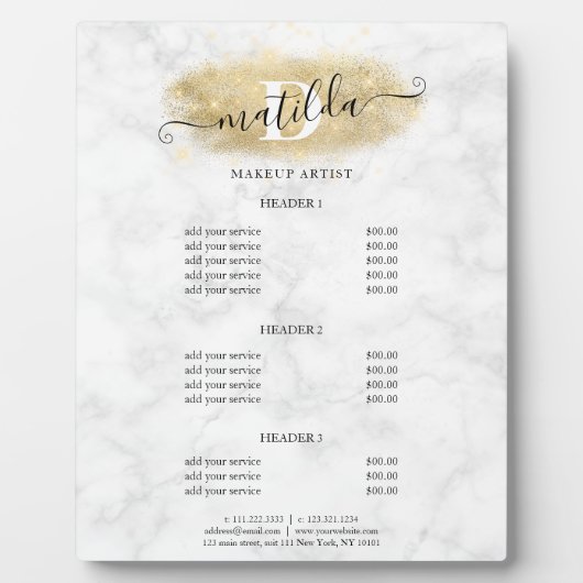 Elegant goudglitter marmer make-up artiest fotoplaat (Voorkant)