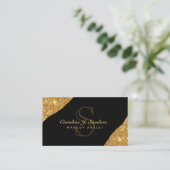 Elegant goudglitter zwarte monogram make-up kunste visitekaartje (Staand voorkant)