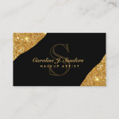Elegant goudglitter zwarte monogram make-up kunste visitekaartje (Voorkant)