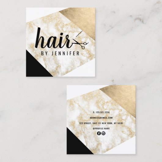 Elegant goudglitterschaar vierkante visitekaartje (Voorkant / Achterkant)