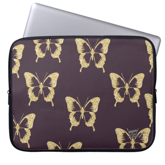 elegant goudglittervlinder laptop sleeve (Voorkant)
