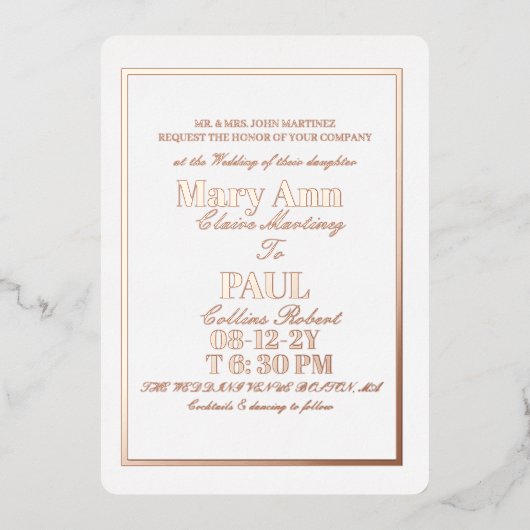 Elegant goudgrenzen minimalistisch folie uitnodiging (Voorkant)